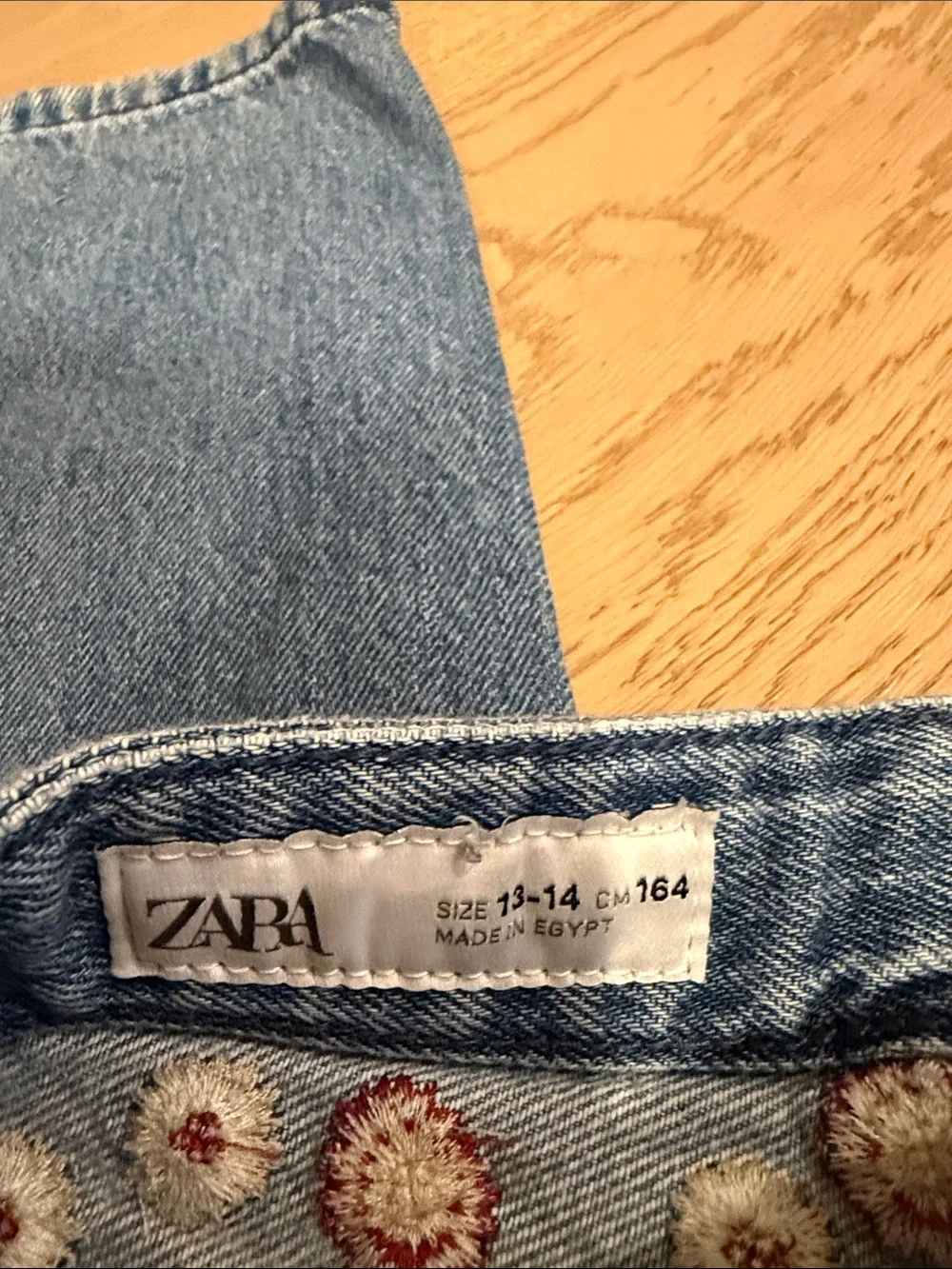 Zara Kids Girls Floral Straight Cut Jeans Size 14